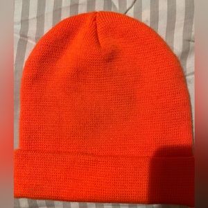 Hunter orange winter knit hat, beanie.